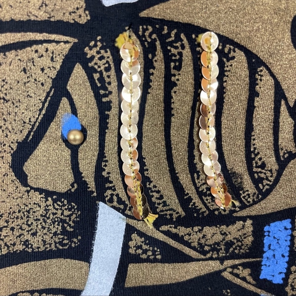 Vintage 80’s Sequin Embellished Batwing Top 2X Fish Gold Black - Picture 9 of 9